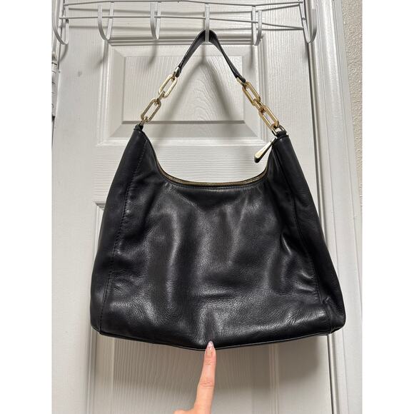 Michael Kors Matilda Black Leather Chain Handle Slouchy Boho Shoulder Bag - Picture 3 of 8